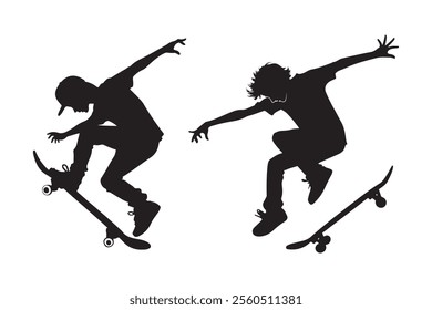 Boy on Skateboard silhouette vector illustration