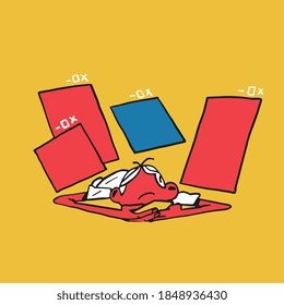 Boy On Smartphone Waiting with Digital Window. Modern and Trendy Vector. Hand Drawn With Primary Color. Isolated on Yellow.