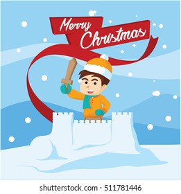 boy on snow castle