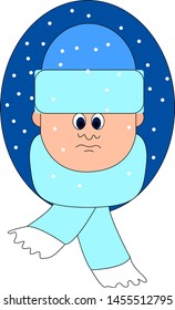 Boy on snow with hat, illustration, vector on white background.