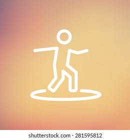 Boy on the surf board icon thin line for web and mobile, modern minimalistic flat design. Vector white icon on gradient mesh background.