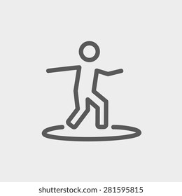 Boy on the surf board icon thin line for web and mobile, modern minimalistic flat design. Vector dark grey icon on light grey background.