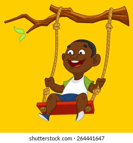 boy on a swing. Vector illustration