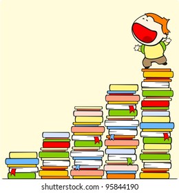Boy on the top of stairs of knowledge