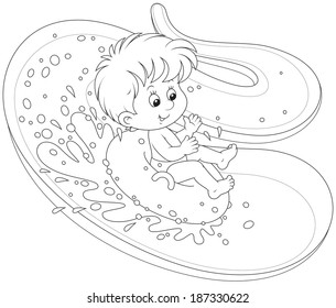 Boy on a water slide
