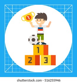 Boy on winner pedestal