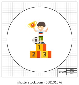 Boy on winner pedestal