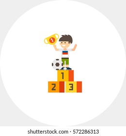 Boy on winner pedestal