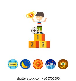 Boy on winner pedestal