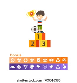 Boy on winner pedestal