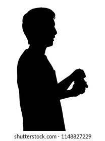 A boy open jam bottle  silhouette vector. Person food and drink concept.