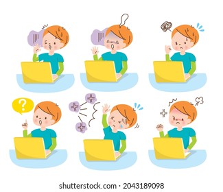 Niño operando un conjunto de expresiones faciales negativas pc