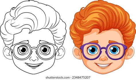 Boy with Orange Hair and Blue Eyes Outline for Coloring illustration