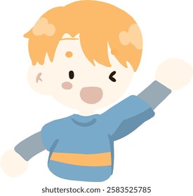 boy with orange hair waving his hand