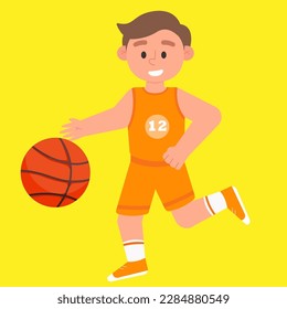 boy in orange uniform playing basketball