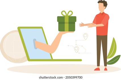 A boy order parcel online and receive it.