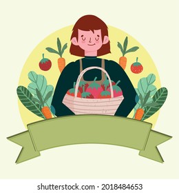 boy with organic tomatoes in basket