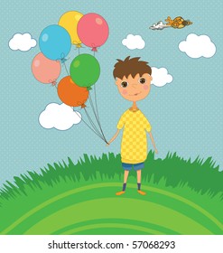Boy Outdoors with Balloons