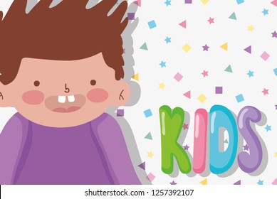 boy over stars with triangles and squares background