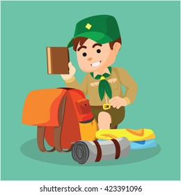 boy packing for camping