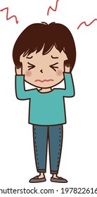 A boy with a pain in his head (ears).