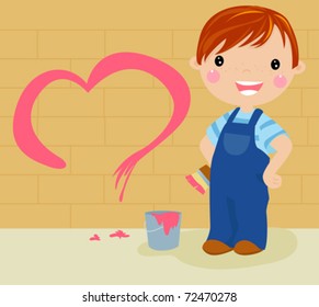 Boy painter. Funny cartoon and vector character