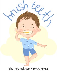
boy in pajamas brushing teeth