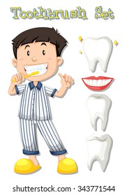 Boy in pajamas brushing teeth  illustration