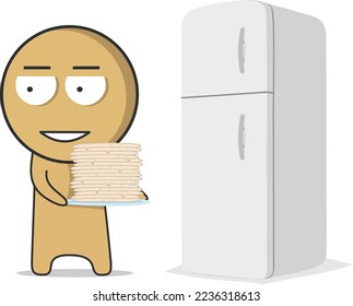 Boy and pancakes. Man preparing food