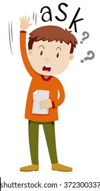 Boy with paper asking questions illustration