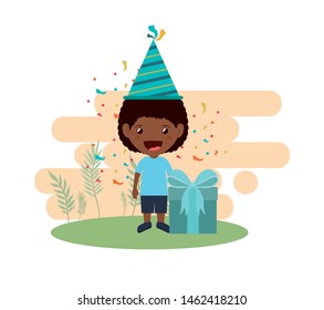 boy with party hat in birthday celebration