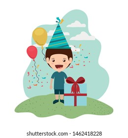 boy with party hat in birthday celebration