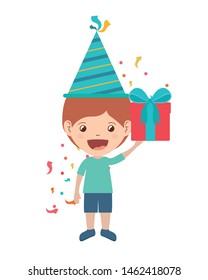 boy with party hat and gift box in birthday celebration