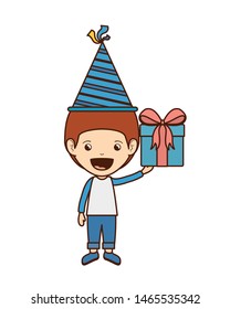 boy with party hat and gift box in birthday celebration