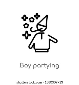 boy partying vector line icon. Simple element illustration. boy partying outline icon from party concept. Can be used for web and mobile