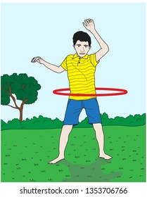 Boy paying hoop