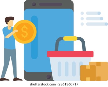 The boy is paying online.