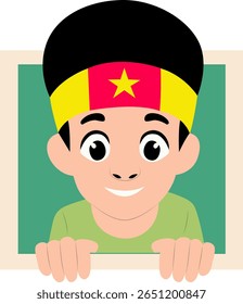 Boy Peeking Frame Cameroon Flag Headband peeking, happy Cameroon Youth Day