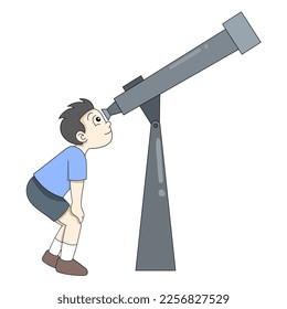 Boy is peeking through binoculars in the sky. vector design illustration art