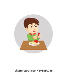 Boy peeling apple