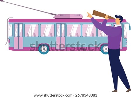 A boy peers through a telescope, marveling at a bus antenna