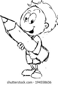 boy with pencil - vector illustration