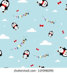 It's a boy penguin seamless pattern on cloudy background