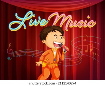 A boy performing singing on stage illustration