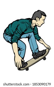Boy performing skateboard Vector illustration - Hand drawn
