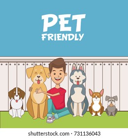 Boy with pets cartoon