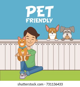 Boy with pets cartoon