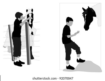 Boy Petting Horse / Pony