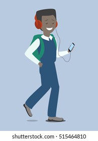 Boy with the phone. Children with gadgets. Vector flat