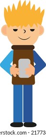 Boy with phone, illustration, vector on a white background.